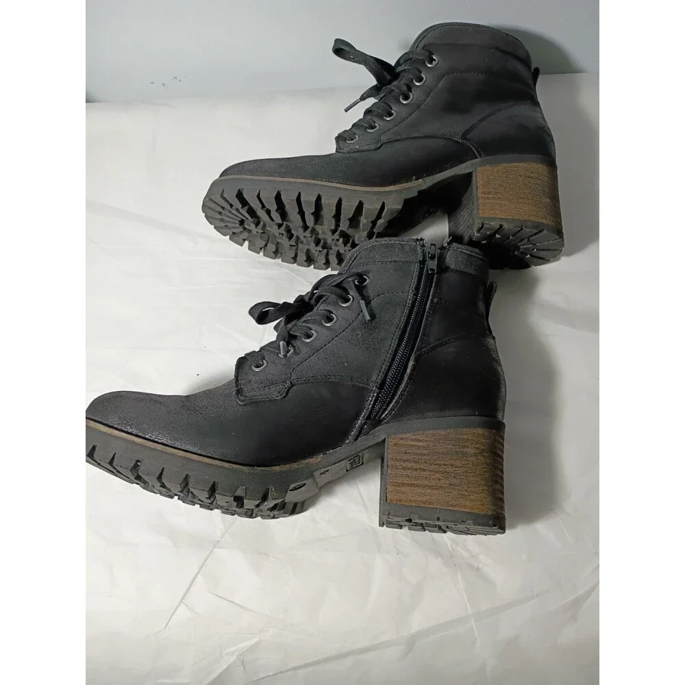 Carlos Glinda Black Lace Up Heeled Combat Chunky Boots 9M Witch Core Casual Norm